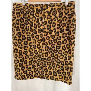 Lauren Ralph Lauren Leopard Print Pencil‎ Skirt Sz 12 Button Front Linen Cotton
